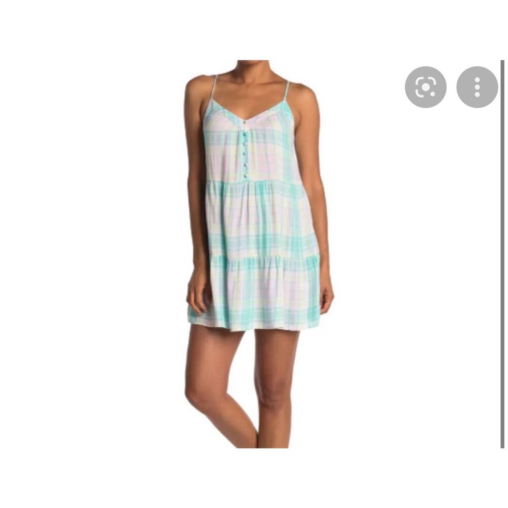 Abound pastel plaid tiered spaghetti strap slip summer dress size Medium NEW